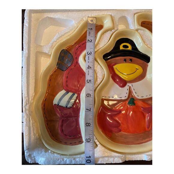 Transfar International Corp. Turkey Plates 3 Pieces Ceramic Thanksgiving Painted - Picture 4 of 4